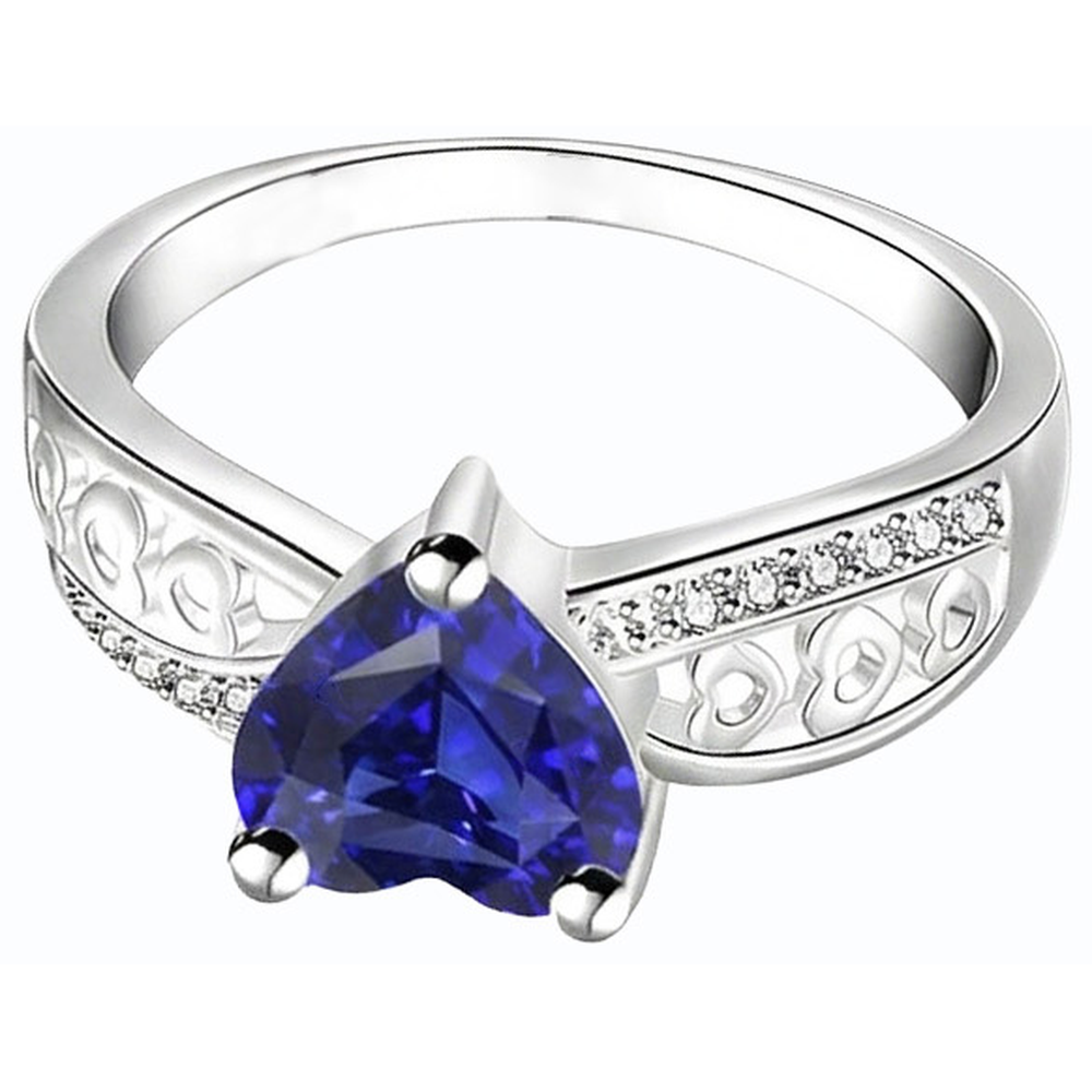 Weißgold Natürlicher Diamant ( nicht im Labor gezüchtet ) Herzförmiger tiefblauer Saphirring 2 Karat