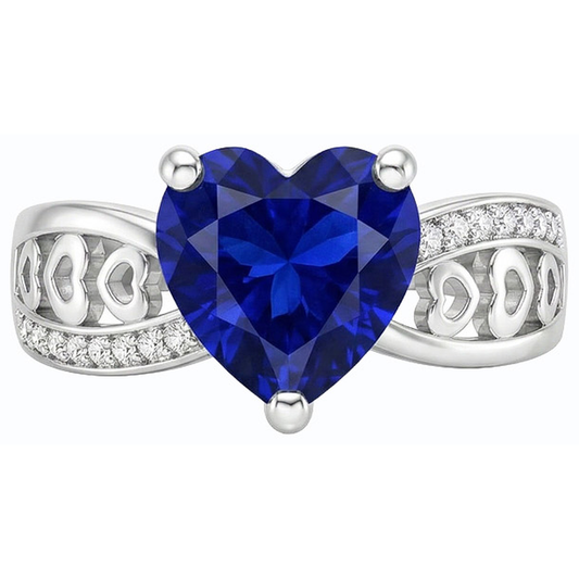 Weißgold Natürlicher Diamant ( nicht im Labor gezüchtet ) Herzförmiger tiefblauer Saphirring 2 Karat