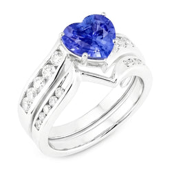 Weißgold-Natürlicher Diamant ( nicht im Labor gezüchtet )-Verlobungsring mit blauem Saphir, 4 Karat