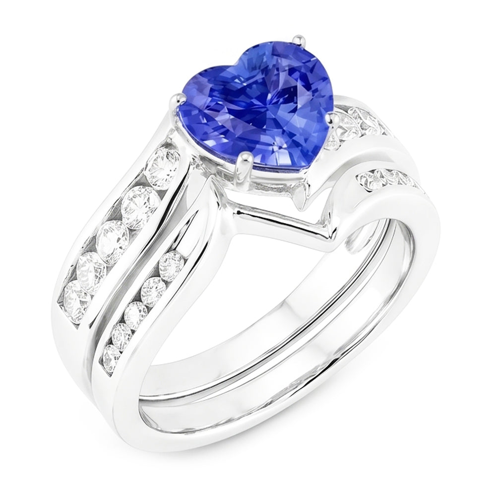Weißgold-Natürlicher Diamant ( nicht im Labor gezüchtet )-Verlobungsring mit blauem Saphir, 4 Karat