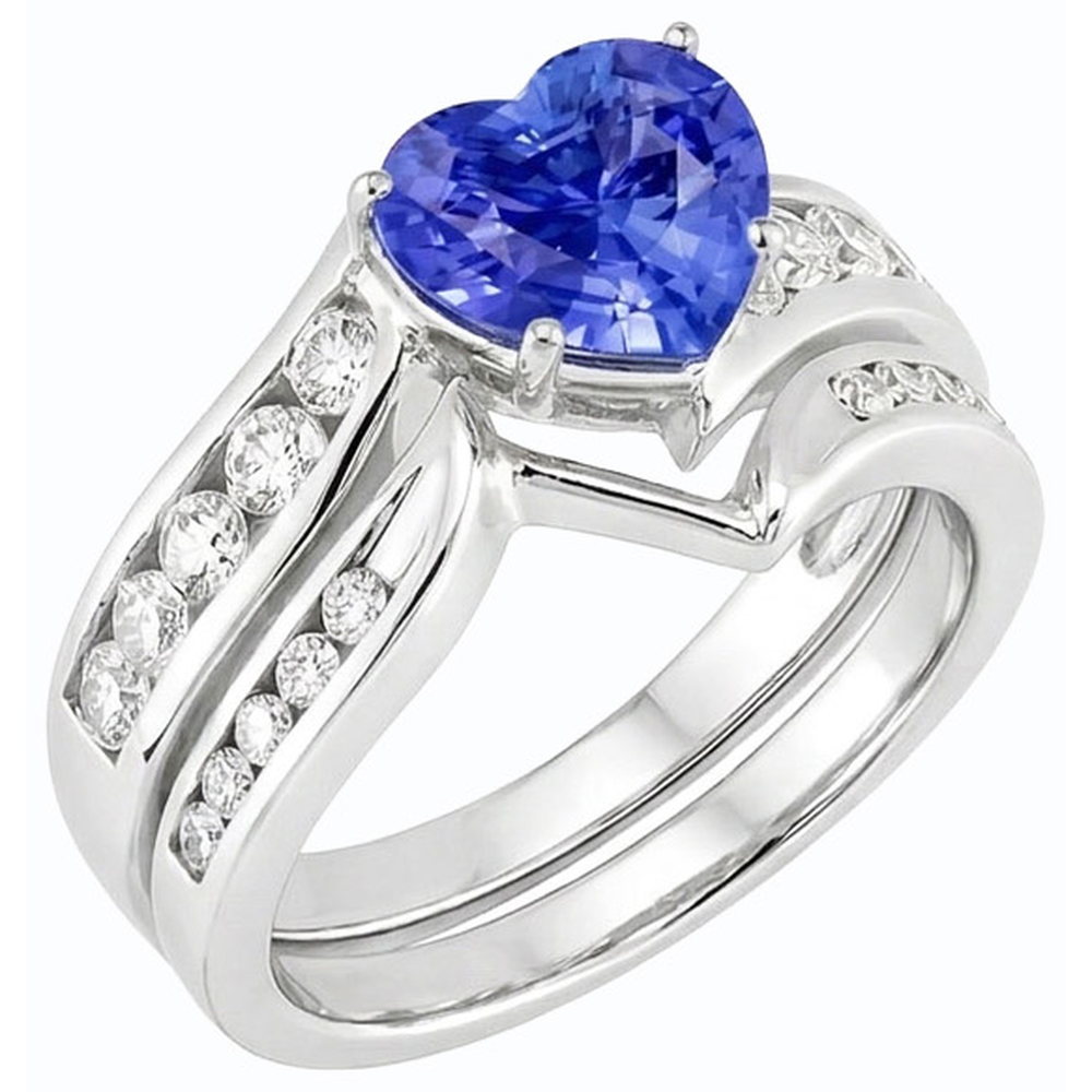 Weißgold-Natürlicher Diamant ( nicht im Labor gezüchtet )-Verlobungsring mit blauem Saphir, 4 Karat
