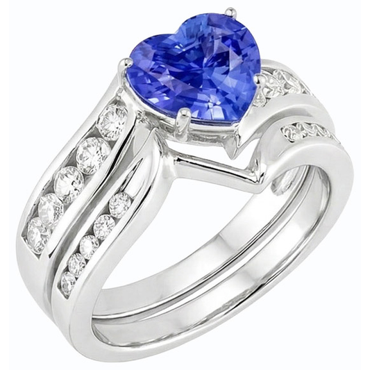 Weißgold-Natürlicher Diamant ( nicht im Labor gezüchtet )-Verlobungsring mit blauem Saphir, 4 Karat