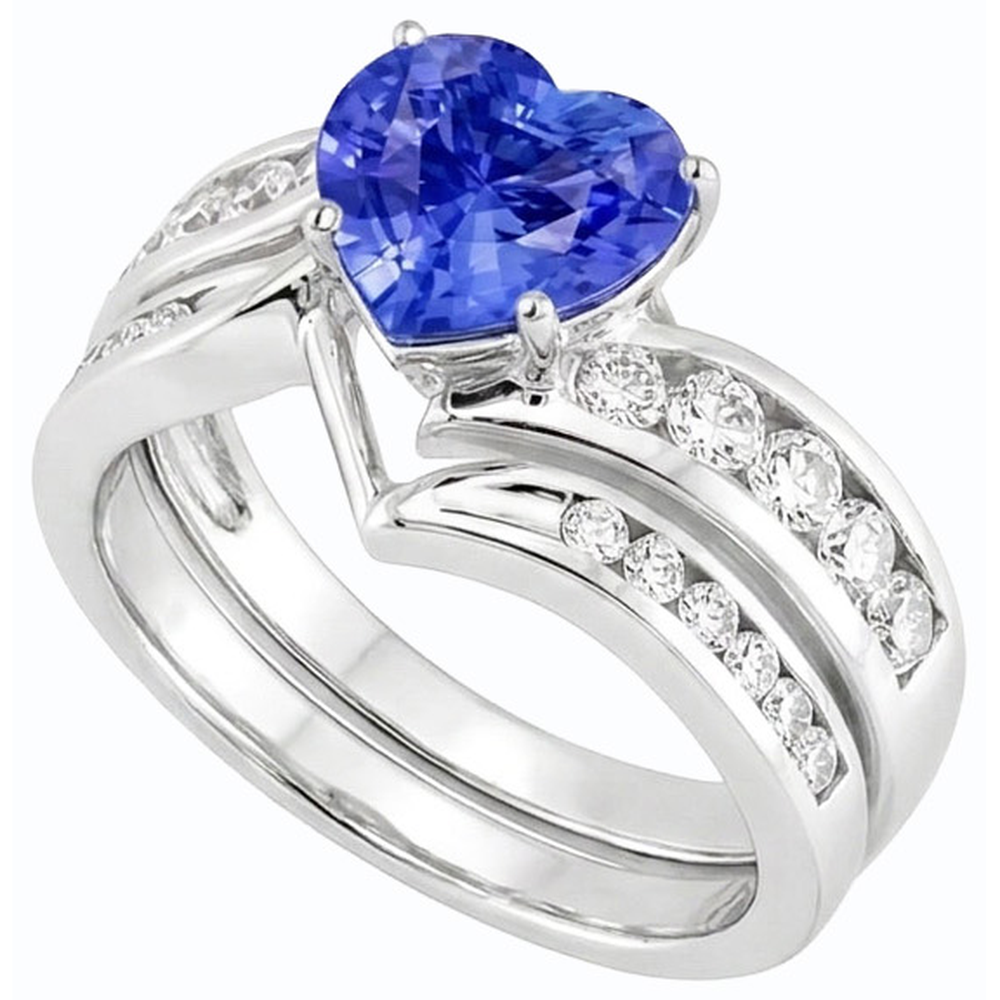 Weißgold-Natürlicher Diamant ( nicht im Labor gezüchtet )-Verlobungsring mit blauem Saphir, 4 Karat
