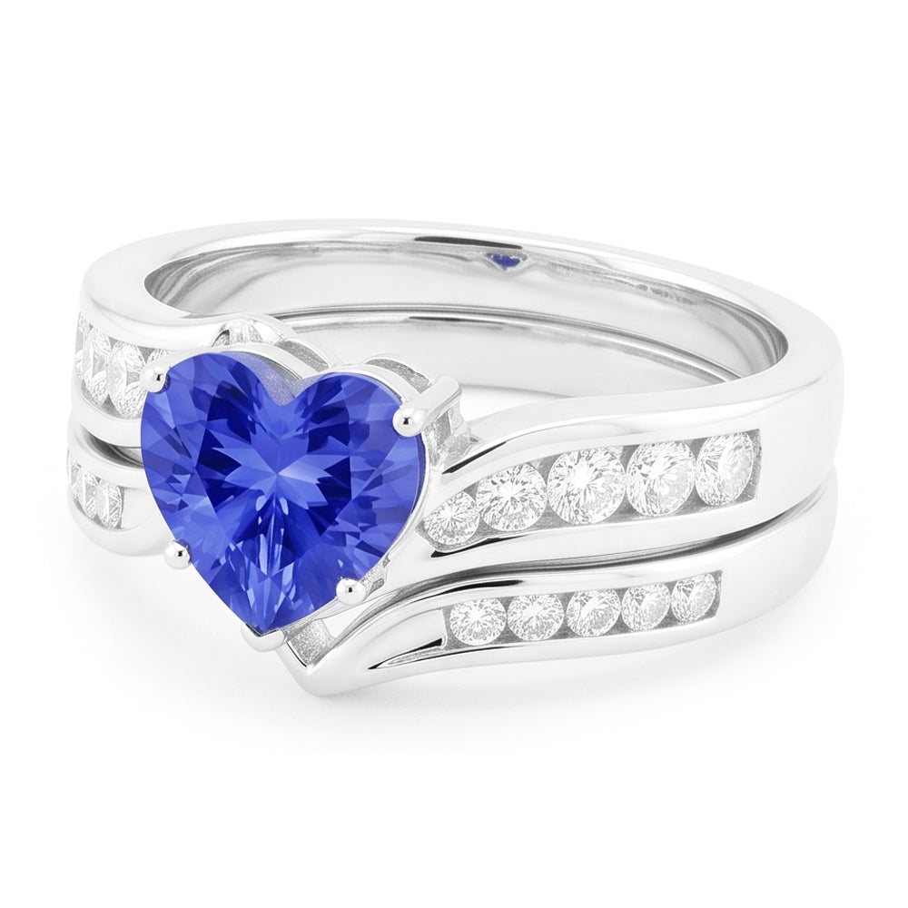 Weißgold-Natürlicher Diamant ( nicht im Labor gezüchtet )-Verlobungsring mit blauem Saphir, 4 Karat