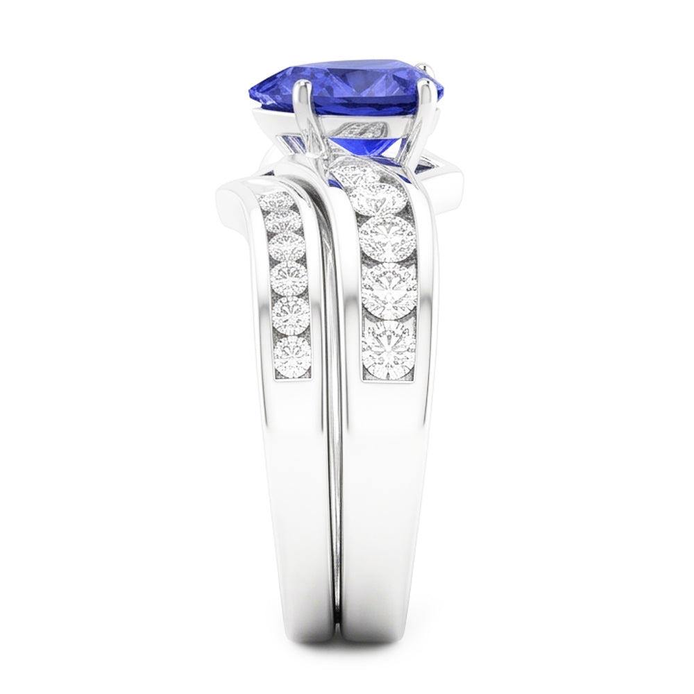Weißgold-Natürlicher Diamant ( nicht im Labor gezüchtet )-Verlobungsring mit blauem Saphir, 4 Karat
