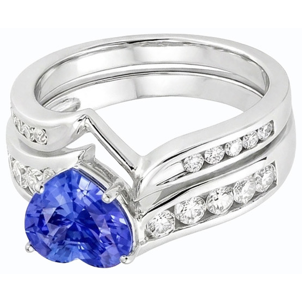 Weißgold-Natürlicher Diamant ( nicht im Labor gezüchtet )-Verlobungsring mit blauem Saphir, 4 Karat
