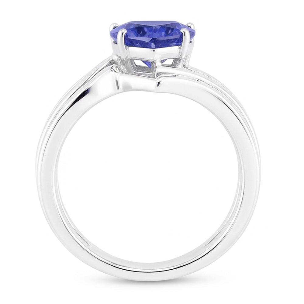 Weißgold-Natürlicher Diamant ( nicht im Labor gezüchtet )-Verlobungsring mit blauem Saphir, 4 Karat