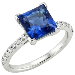 Weißgold Ring Solitaire Ceylon Blauer Saphir Mit Akzenten 4 Karat
