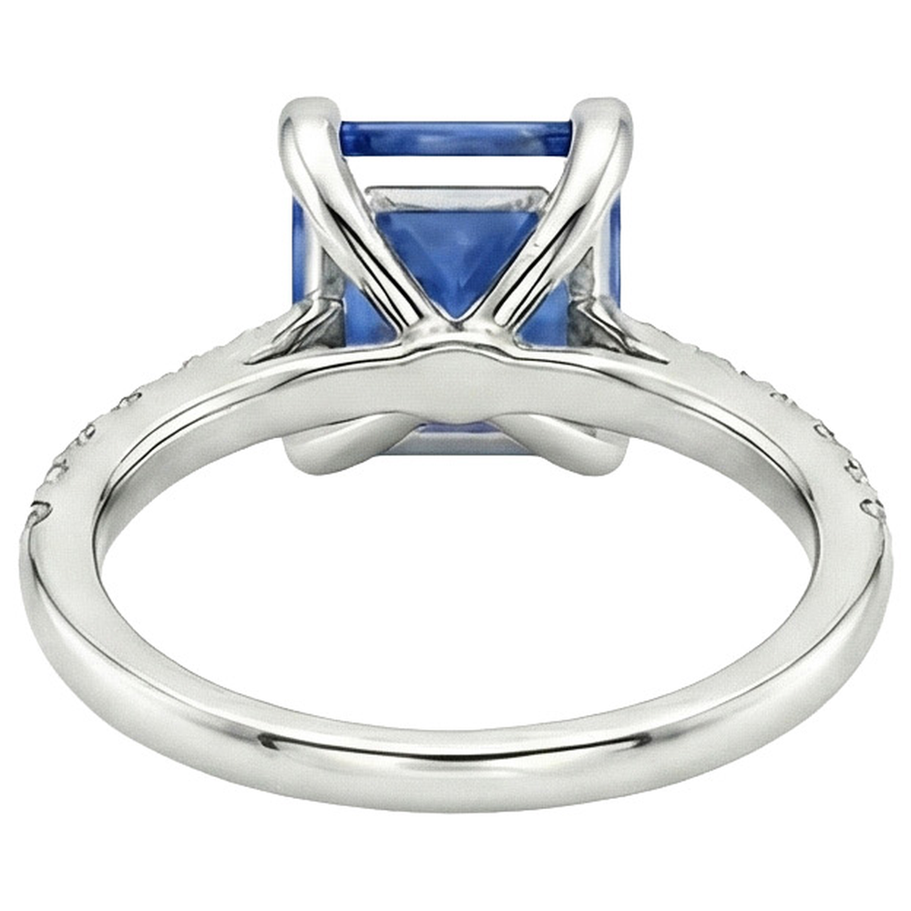 Weißgold Ring Solitaire Ceylon Blauer Saphir Mit Akzenten 4 Karat