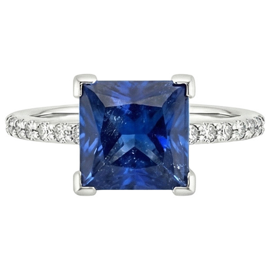 Weißgold Ring Solitaire Ceylon Blauer Saphir Mit Akzenten 4 Karat