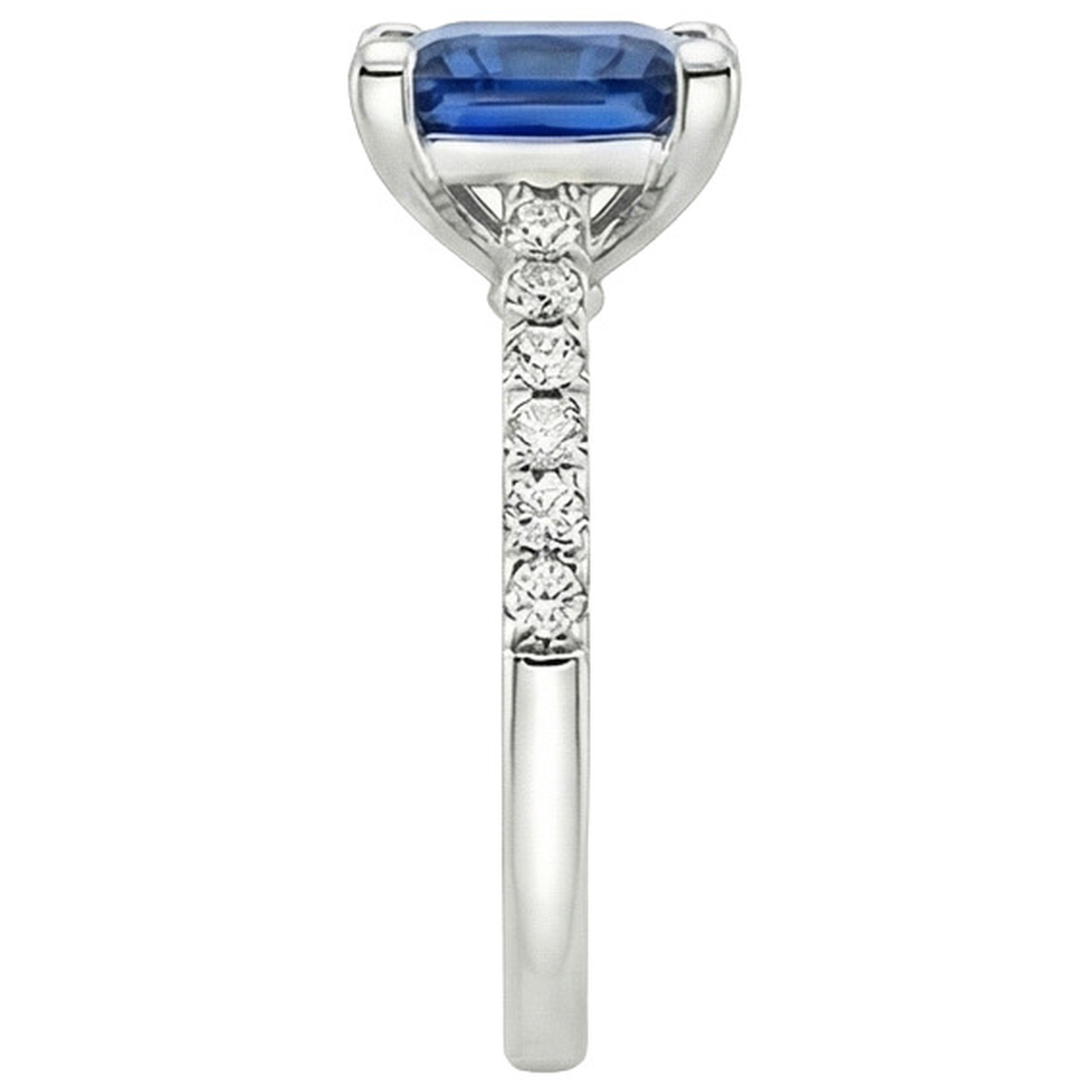 Weißgold Ring Solitaire Ceylon Blauer Saphir Mit Akzenten 4 Karat
