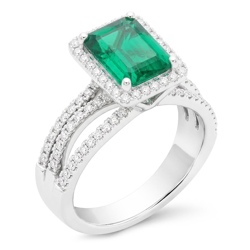 Weißgold Smaragdschliff Grüner Smaragd Aus der Erde Abgebauter Natürlicher Diamant Ehering 8.50 Karat