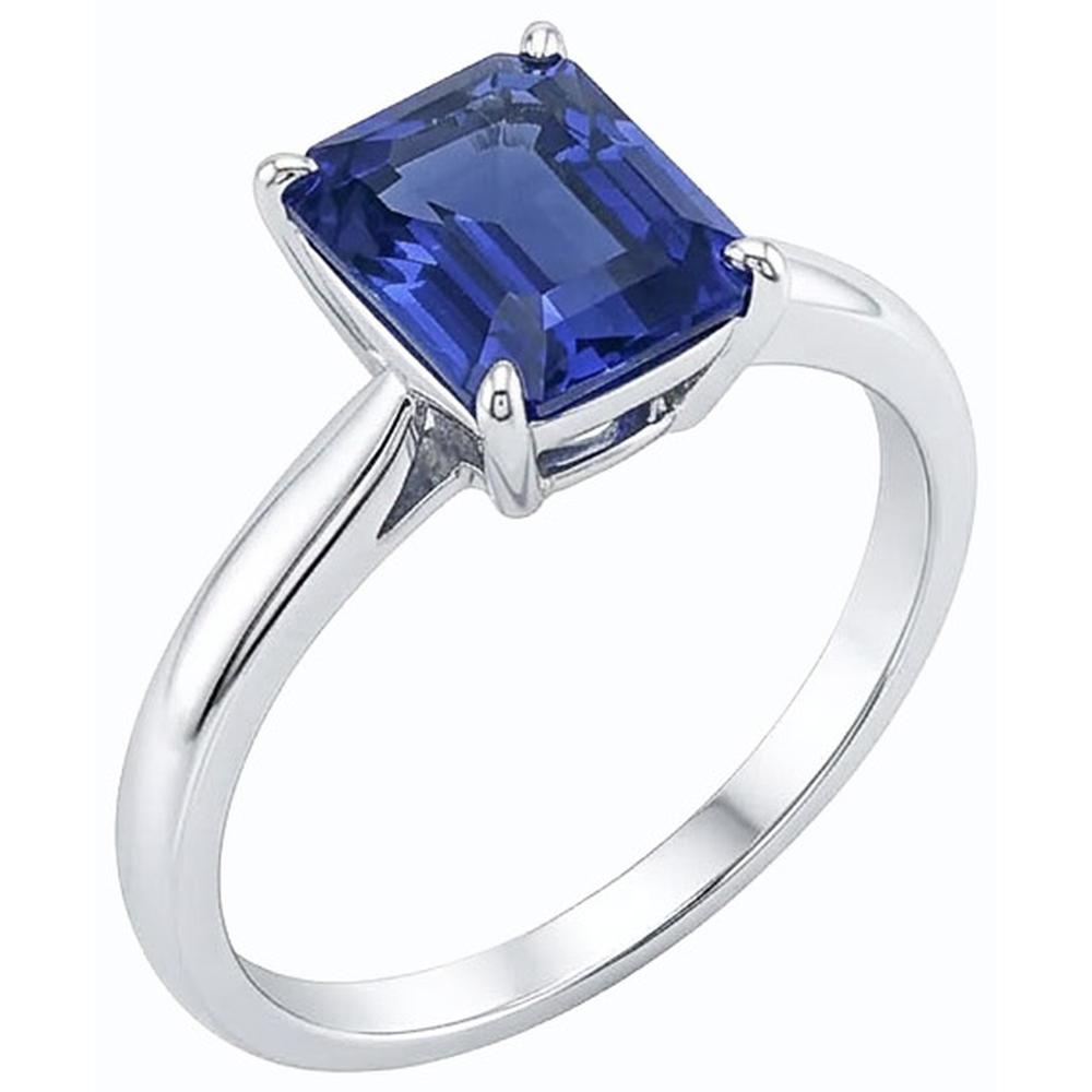 Weißgold Solitaire Smaragd Natural Blue Saphir Ring 2 Karat