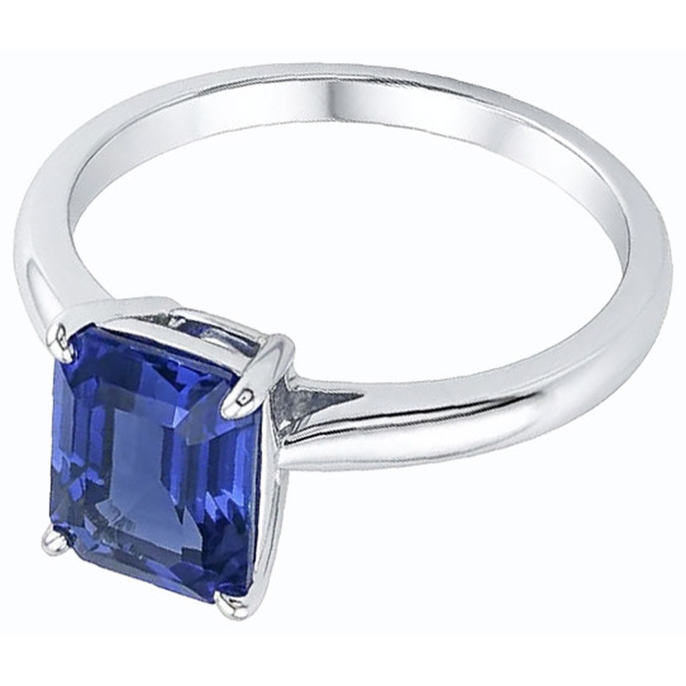 Weißgold Solitaire Smaragd Natural Blue Saphir Ring 2 Karat