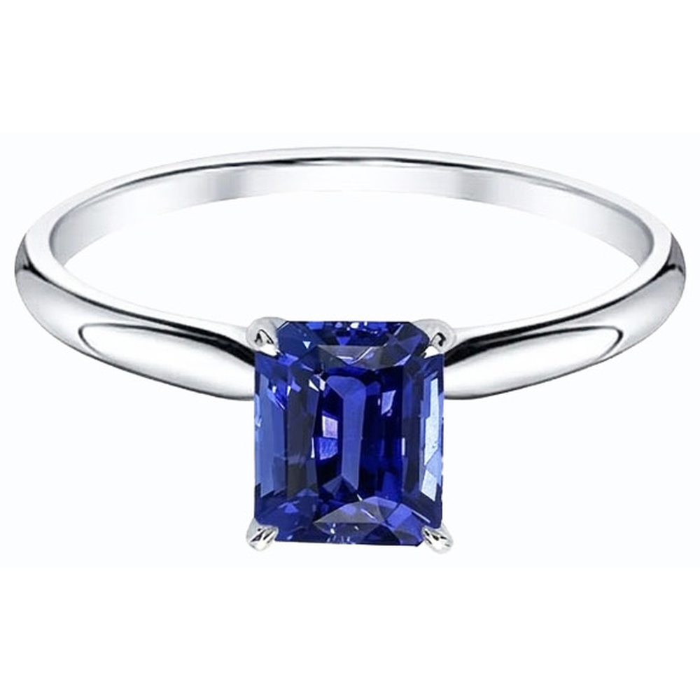 Weißgold Solitaire Smaragd Natural Blue Saphir Ring 2 Karat