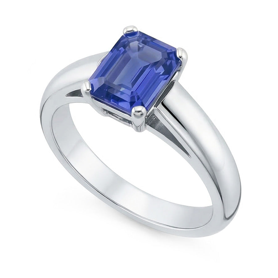 Weißgold Solitaire Smaragdschliff Ceylon Saphir Ring 1,50 Karat