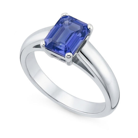 Weißgold Solitaire Smaragdschliff Ceylon Saphir Ring 1,50 Karat