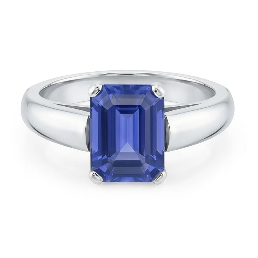 Weißgold Solitaire Smaragdschliff Ceylon Saphir Ring 1,50 Karat