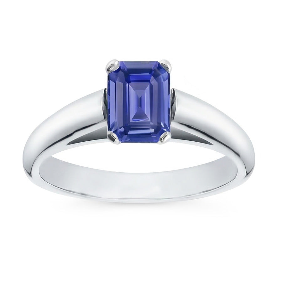 Weißgold Solitaire Smaragdschliff Ceylon Saphir Ring 1,50 Karat