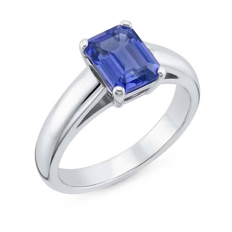 Weißgold Solitaire Smaragdschliff Ceylon Saphir Ring 1,50 Karat