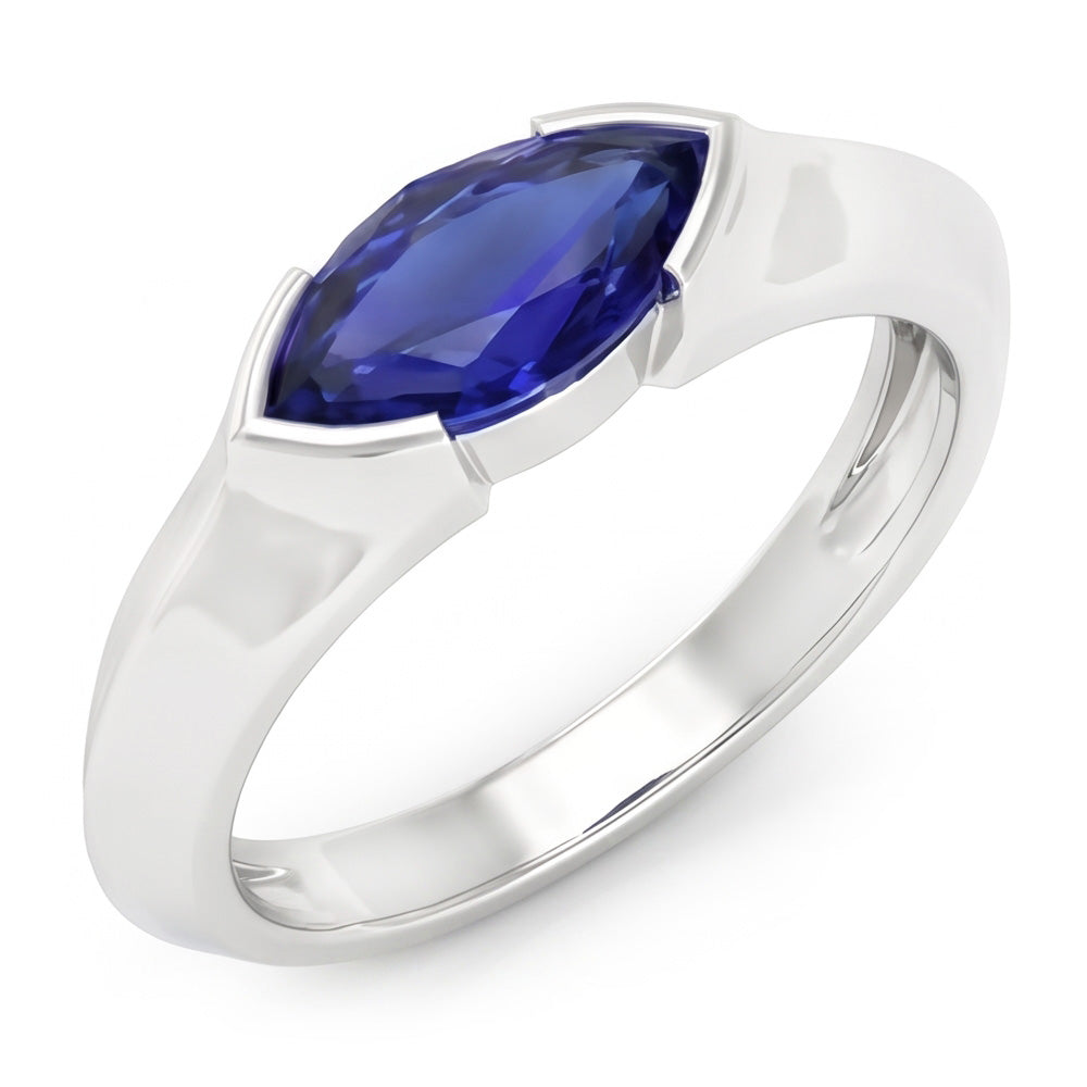 Weißgold Solitär-Ringleisten-Set Marquise Ceylon Saphir 1 Karat