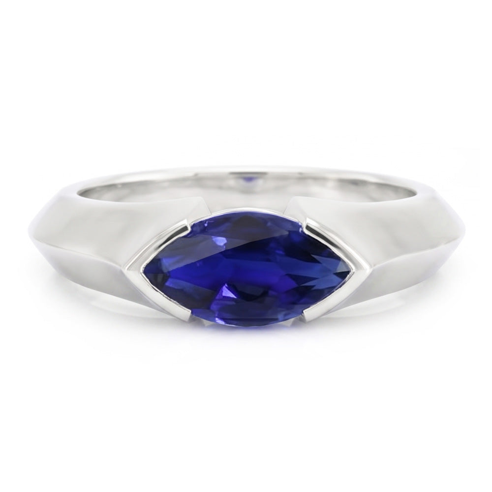 Weißgold Solitär-Ringleisten-Set Marquise Ceylon Saphir 1 Karat