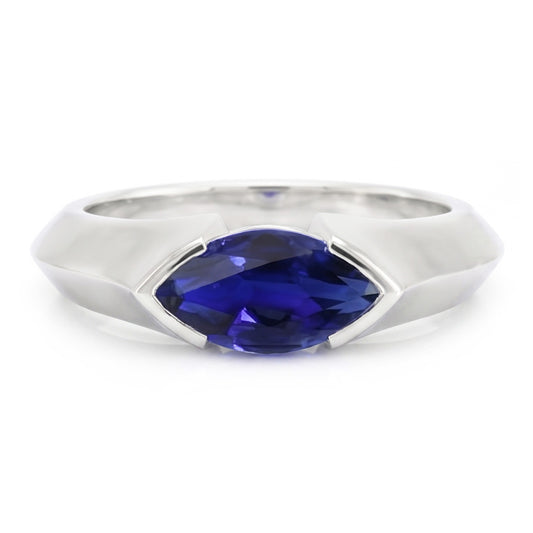 Weißgold Solitär-Ringleisten-Set Marquise Ceylon Saphir 1 Karat