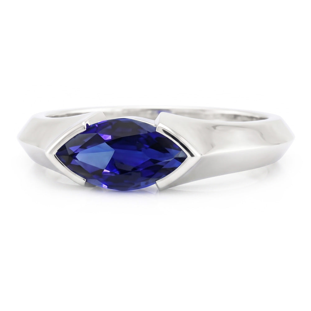 Weißgold Solitär-Ringleisten-Set Marquise Ceylon Saphir 1 Karat