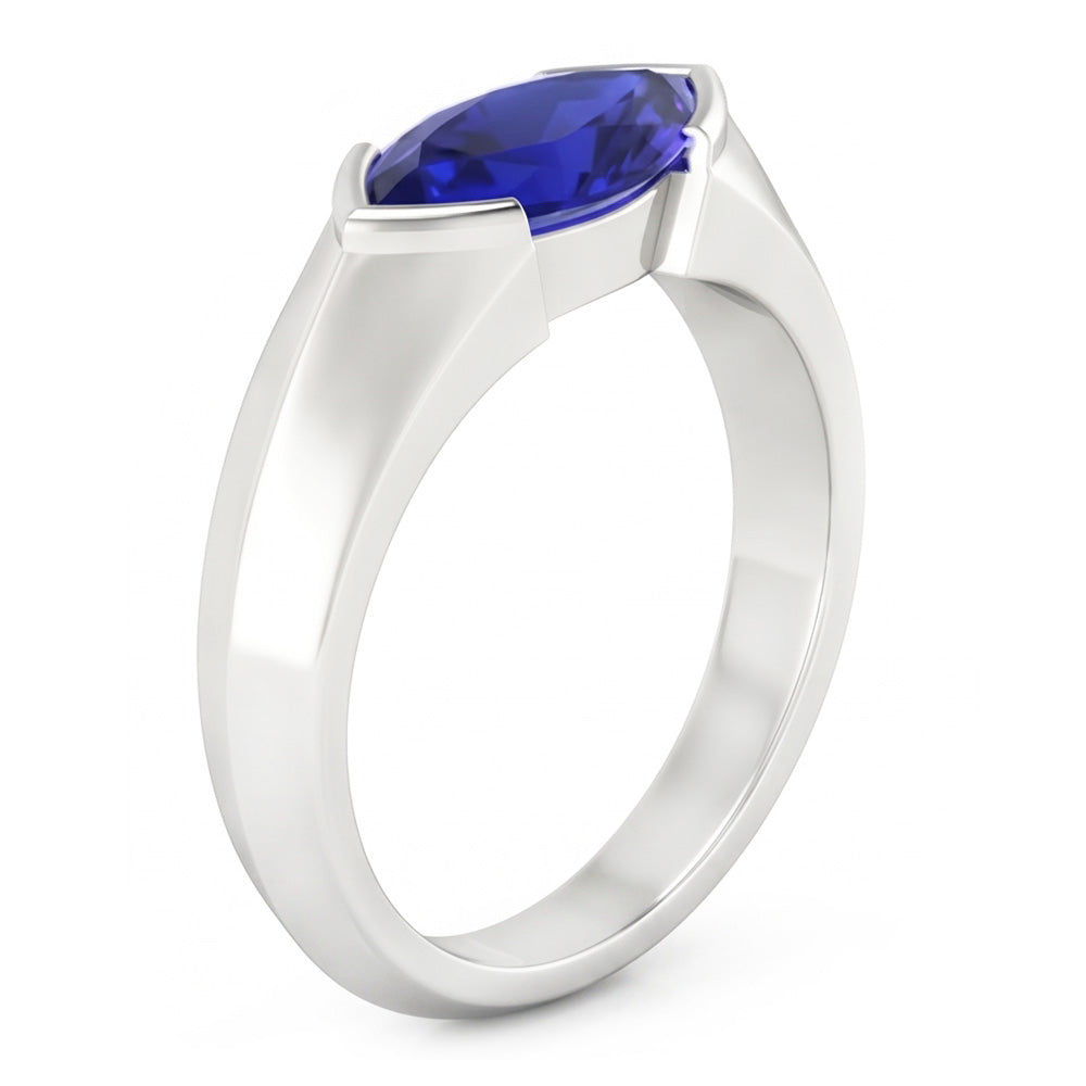 Weißgold Solitär-Ringleisten-Set Marquise Ceylon Saphir 1 Karat