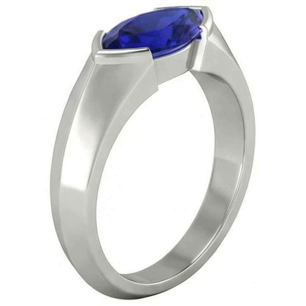 Weißgold Solitär-Ringleisten-Set Marquise Ceylon Saphir 1 Karat