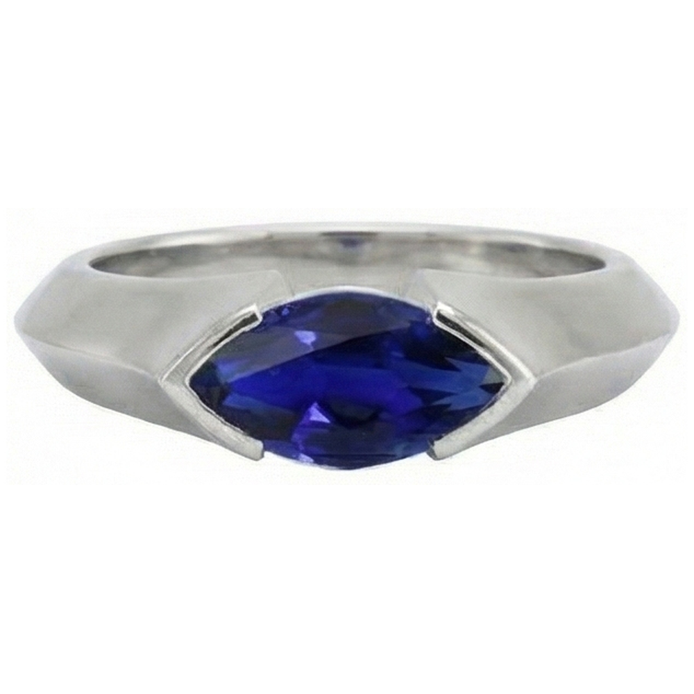 Weißgold Solitär-Ringleisten-Set Marquise Ceylon Saphir 1 Karat