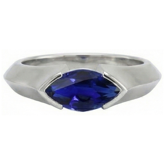 Weißgold Solitär-Ringleisten-Set Marquise Ceylon Saphir 1 Karat