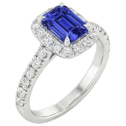 Weißgold Solitär mit Akzenten Ring Blauer Saphir & Aus der Erde Abgebauter Natürlicher Diamant 5 Karat