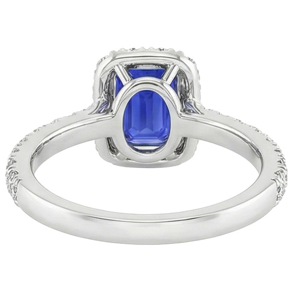 Weißgold Solitär mit Akzenten Ring Blauer Saphir & Aus der Erde Abgebauter Natürlicher Diamant 5 Karat