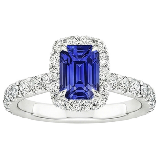 Weißgold Solitär mit Akzenten Ring Blauer Saphir & Aus der Erde Abgebauter Natürlicher Diamant 5 Karat