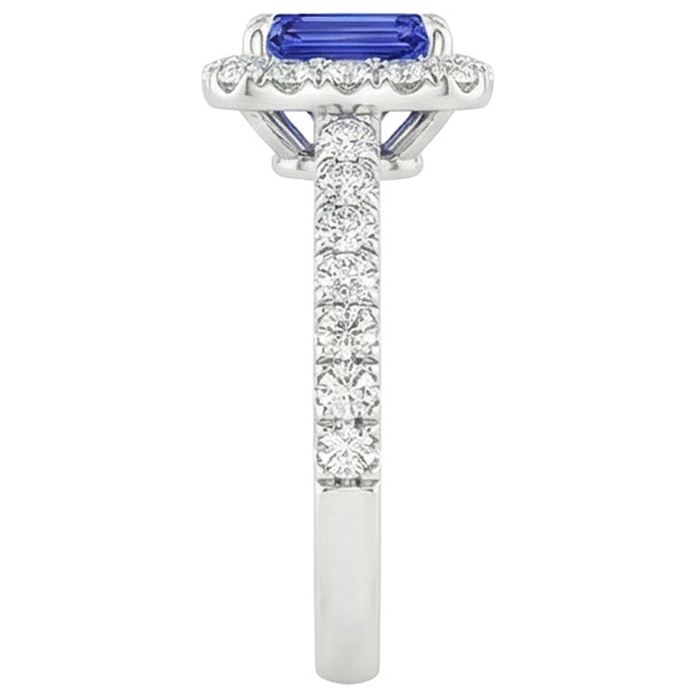 Weißgold Solitär mit Akzenten Ring Blauer Saphir & Aus der Erde Abgebauter Natürlicher Diamant 5 Karat