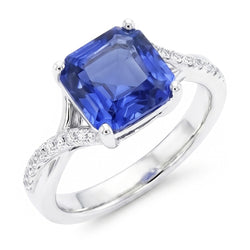 Weißgold-Solitärring mit blauem Saphir und Akzenten 4,50 Karat