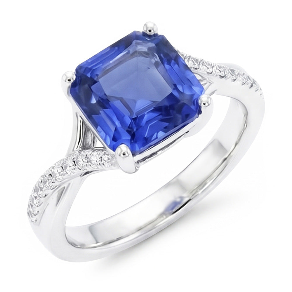 Weißgold-Solitärring mit blauem Saphir und Akzenten 4,50 Karat