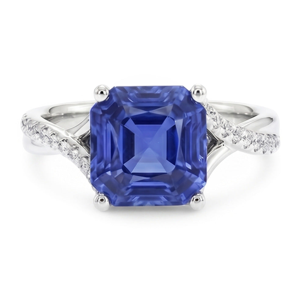 Weißgold-Solitärring mit blauem Saphir und Akzenten 4,50 Karat
