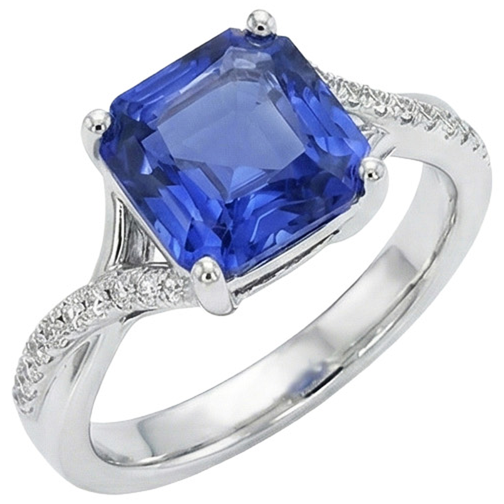 Weißgold-Solitärring mit blauem Saphir und Akzenten 4,50 Karat