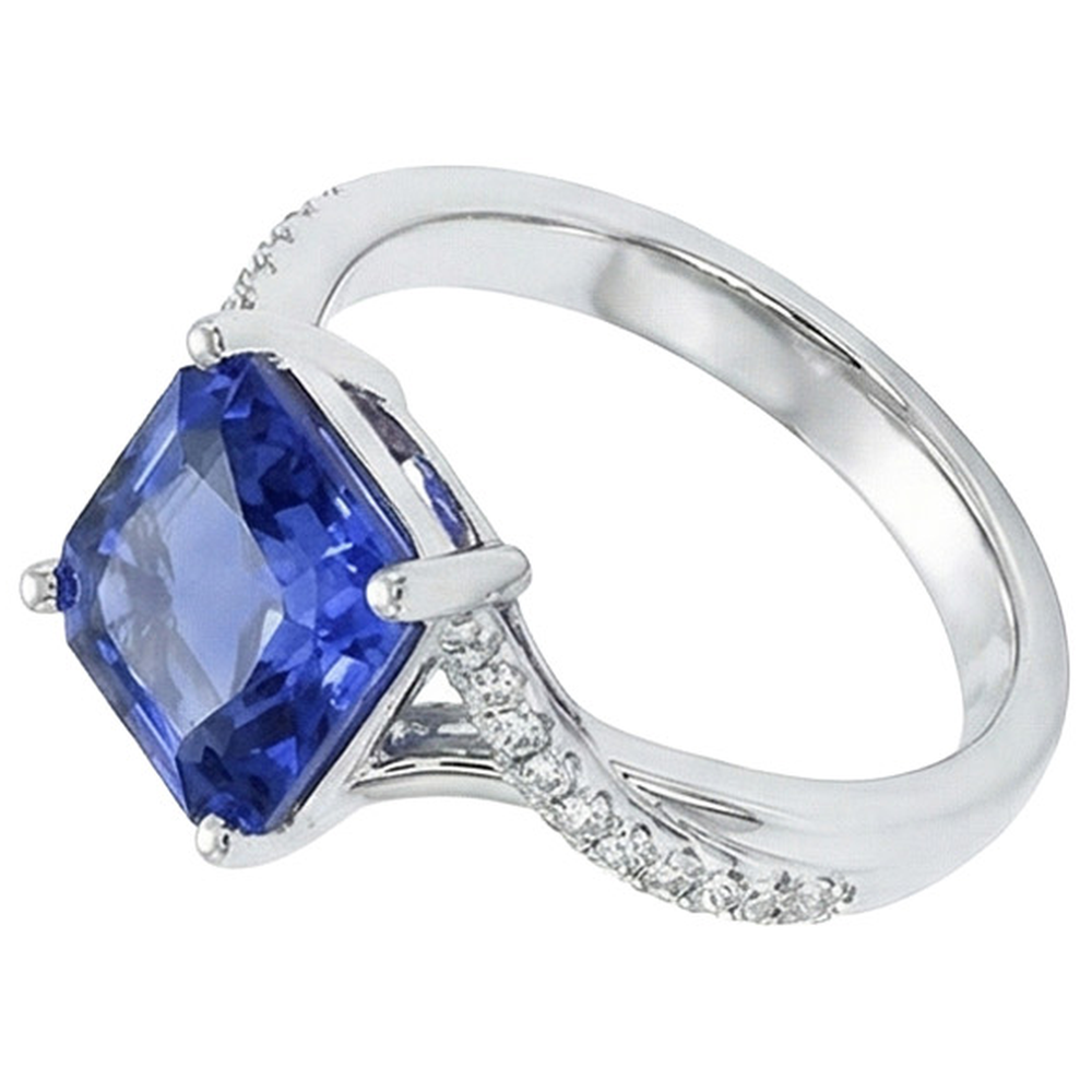 Weißgold-Solitärring mit blauem Saphir und Akzenten 4,50 Karat