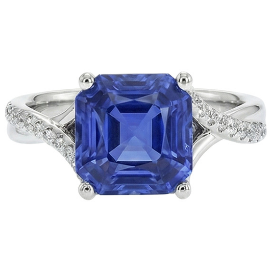 Weißgold-Solitärring mit blauem Saphir und Akzenten 4,50 Karat