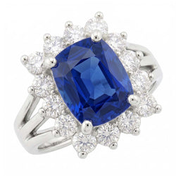 Weißgold Sri Lanka Saphir Kissen Aus der Erde Abgebauter Natürlicher Diamanten Ring 6 Ct