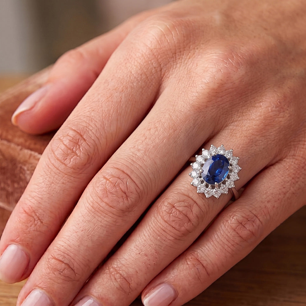 Weißgold srilankischer Saphir Aus der Erde Abgebauter Natürlicher Diamant Ehering 1,70 ct Schmuck