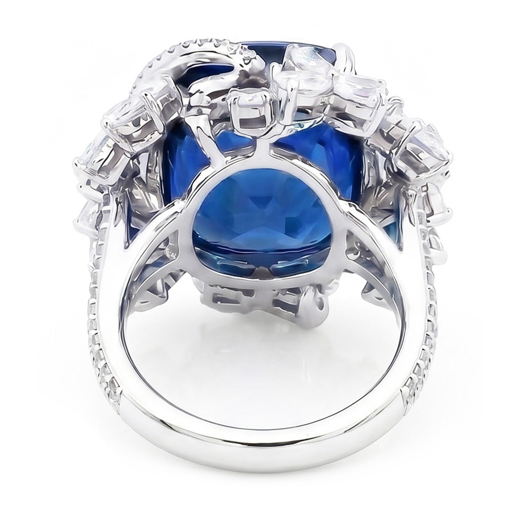 Weißgold 14K Blauer Saphir im Birnenschliff mit Aus der Erde Abgebauter Natürlicher Diamanten Ring 9.50 Karat