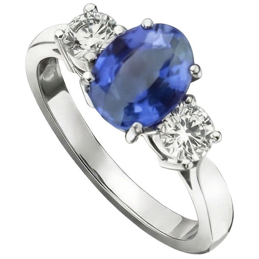 Weißgold 14K Drei Steine 3.50 Karat Saphir und Aus der Erde Abgebauter Natürlicher Diamanten Ring