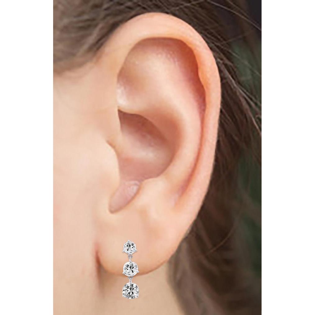 Weißgold 3 Stein Echt Aus der Erde Abgebauter Natürlicher Diamant-Tropfen-Ohrringe Runder alter Minenschliff 6 Karat