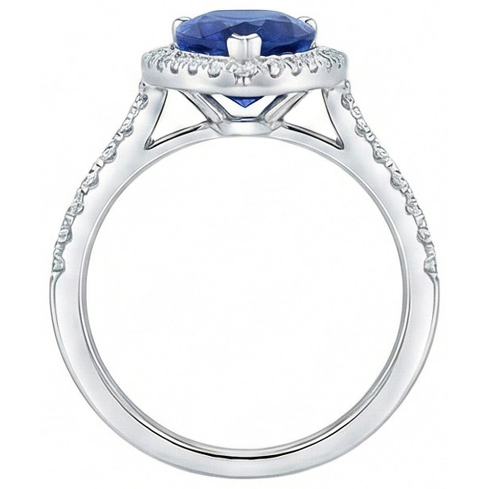 Weißgoldschmuck 3.25 Karat Ring mit Birnendiamant und Saphir