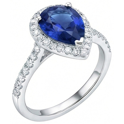Weißgoldschmuck 3.25 Karat Ring mit Birnendiamant und Saphir