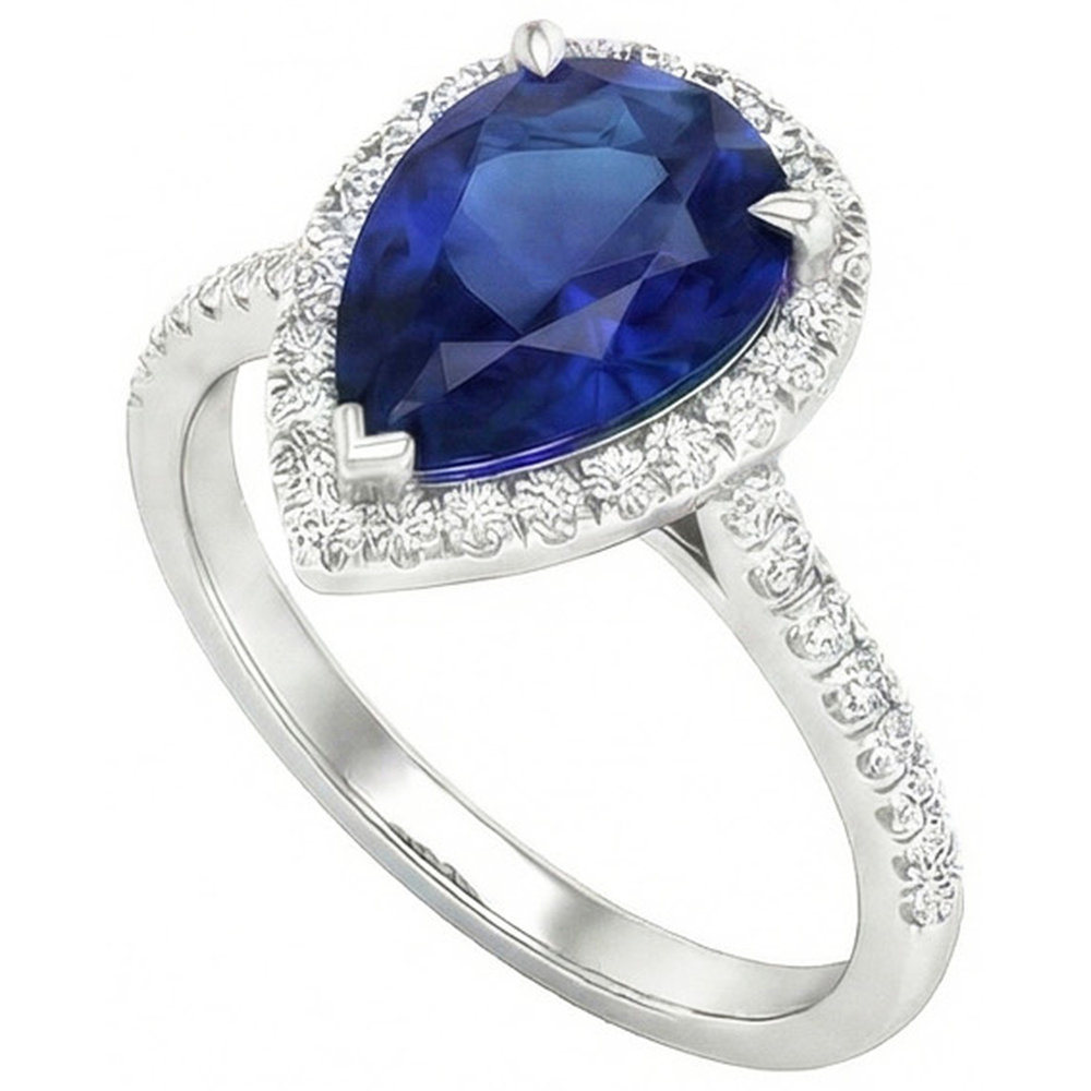 Weißgoldschmuck 3.25 Karat Ring mit Birnendiamant und Saphir